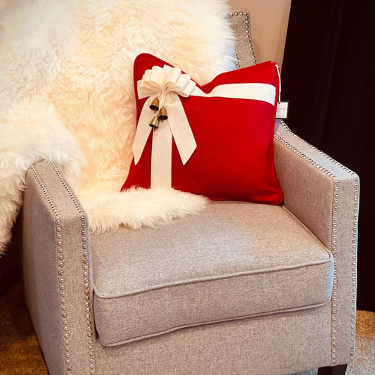 Christmas Bow Wool Throw Pillow