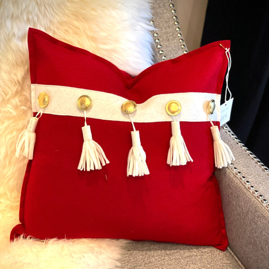 Vintage Inspired Christmas Tassels Wool Throw Pillow