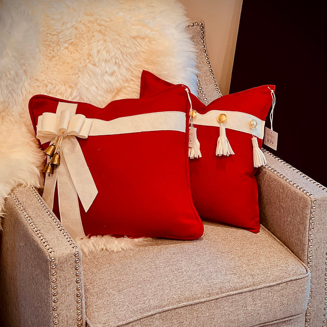 Vintage Inspired Christmas Tassels Wool Throw Pillow
