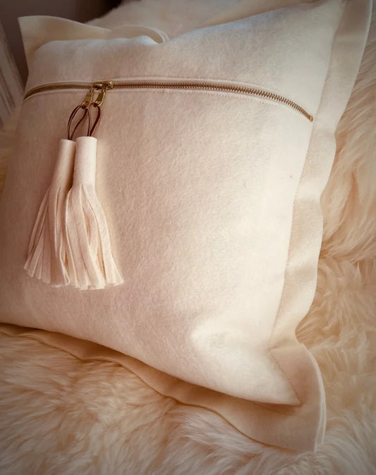 White Wool Tassel Throw Pillow