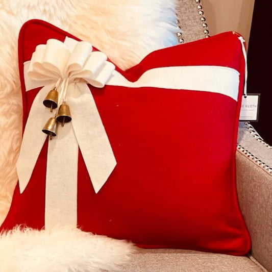 Christmas Bow Wool Throw Pillow