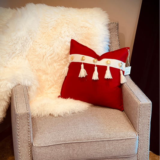 Vintage Inspired Christmas Tassels Wool Throw Pillow