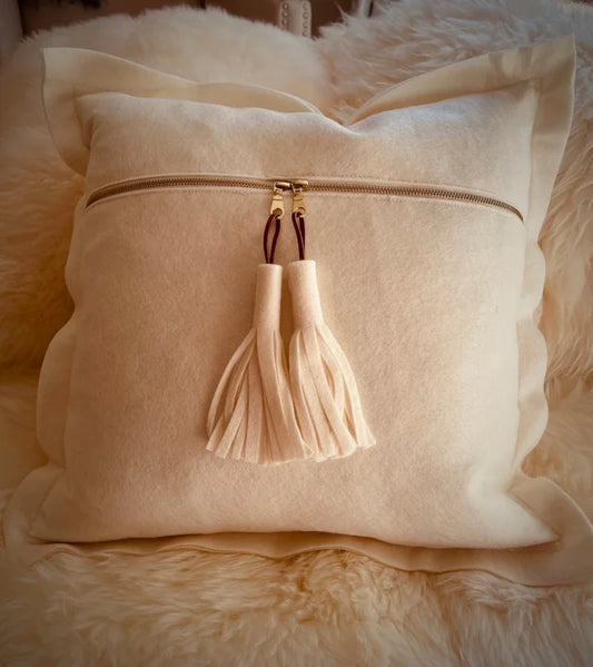 White Wool Tassel Throw Pillow